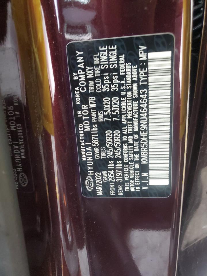 2022 HYUNDAI PALISADE LIMITED VIN:KM8R5DHE9NU464643