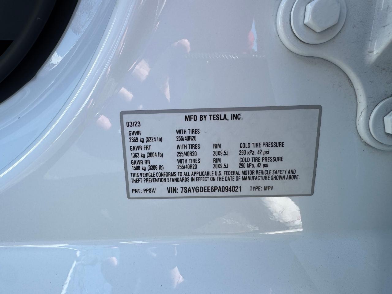 2023 TESLA MODEL Y  VIN:7SAYGDEE6PA094021