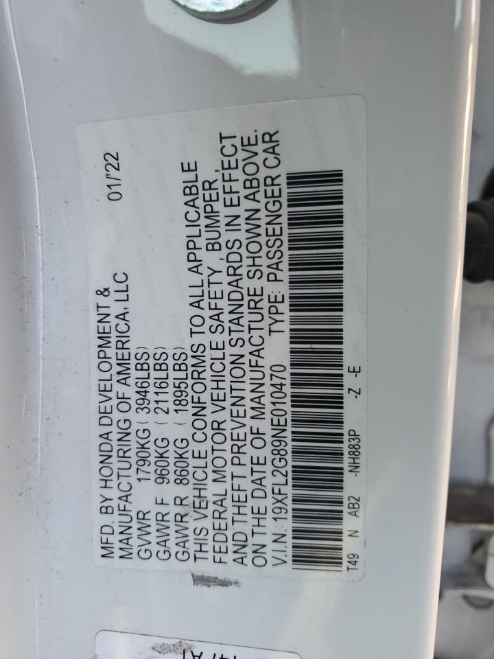 2022 HONDA CIVIC SPORT VIN:19XFL2G89NE010470