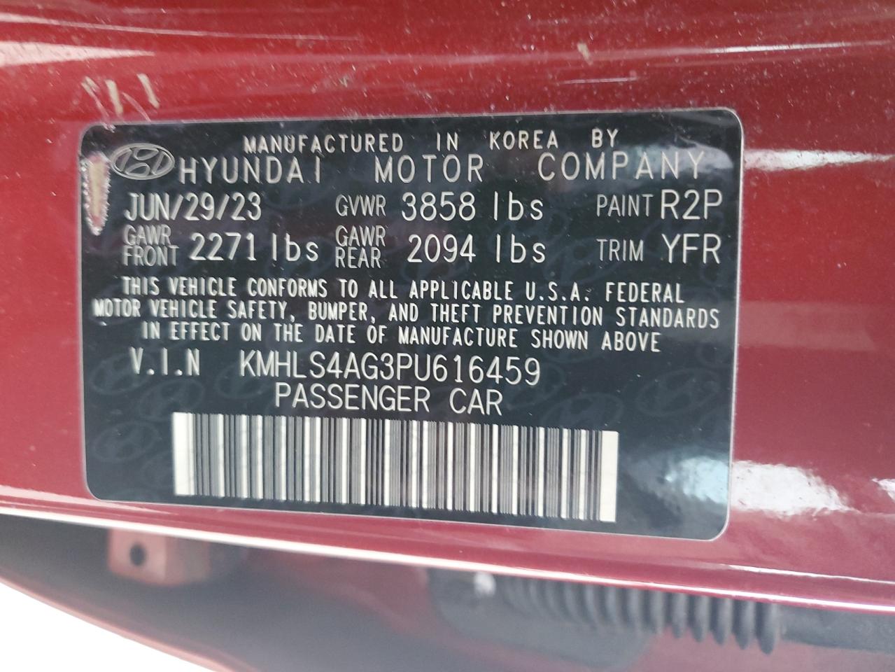 2023 HYUNDAI ELANTRA SEL VIN:KMHLS4AG3PU616459