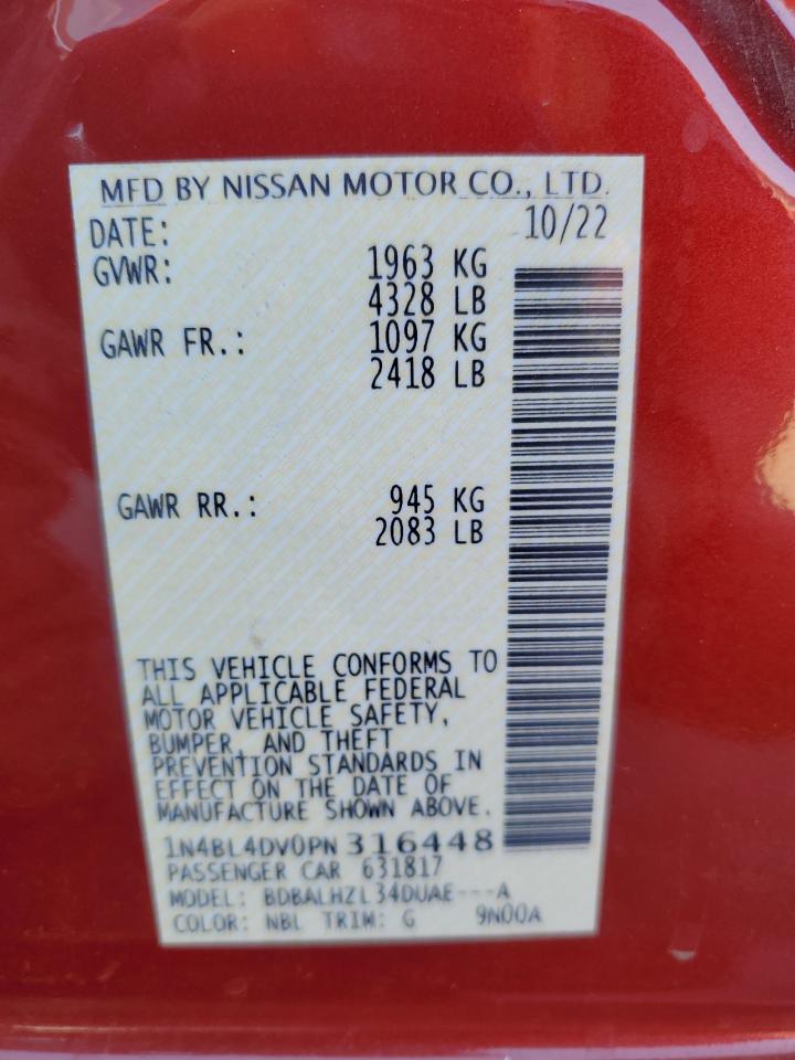 2023 NISSAN ALTIMA SV VIN:1N4BL4DV0PN316448