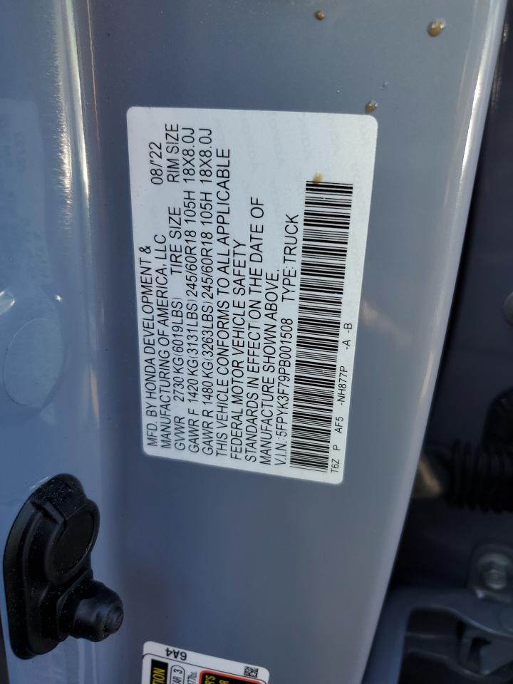 2023 HONDA RIDGELINE RTL-E VIN:5FPYK3F79PB001508