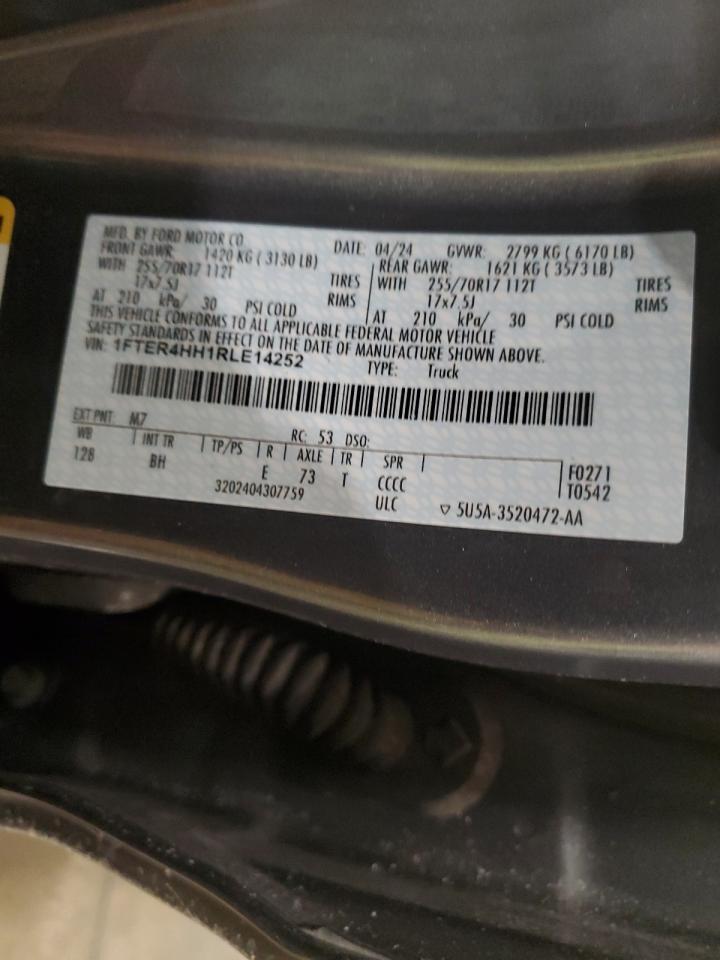 2024 FORD RANGER XLT VIN:1FTER4HH1RLE14252