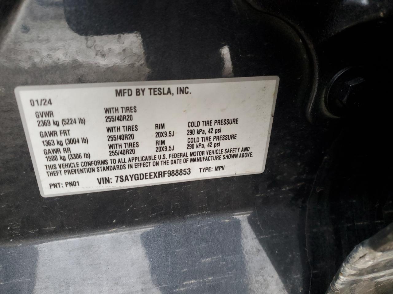 2024 TESLA MODEL Y  VIN:7SAYGDEEXRF988853