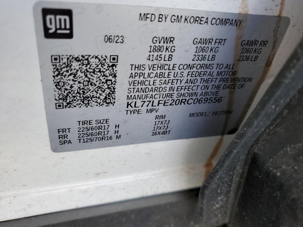 2024 CHEVROLET TRAX LS VIN:KL77LFE20RC069556