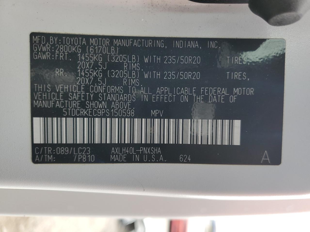 2023 TOYOTA SIENNA XSE VIN:5TDCRKEC9PS150598