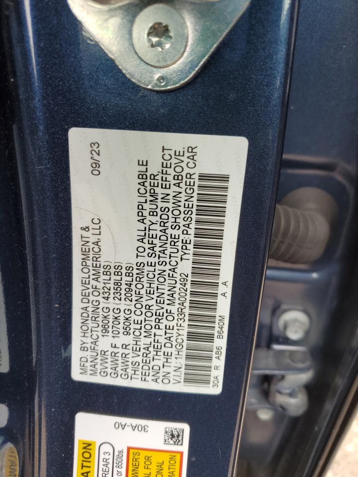 2024 HONDA ACCORD EX VIN:1HGCY1F33RA002492