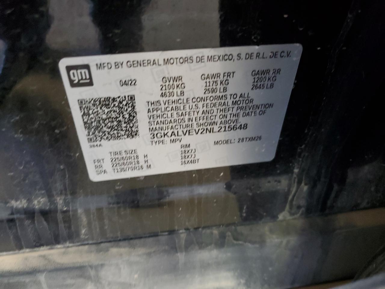 2022 GMC TERRAIN SLT VIN:3GKALVEV2NL215648