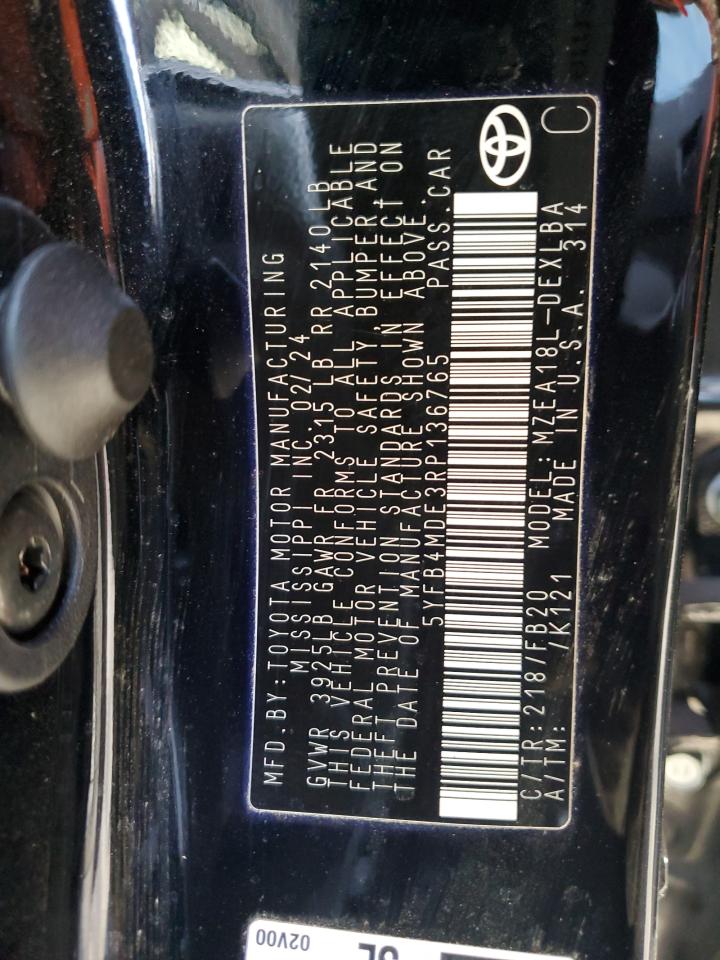 2024 TOYOTA COROLLA LE VIN:5YFB4MDE3RP136765