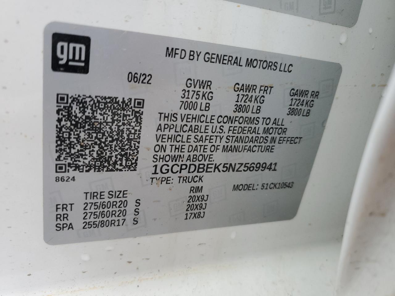 2022 CHEVROLET SILVERADO K1500 CUSTOM VIN:1GCPDBEK5NZ569941