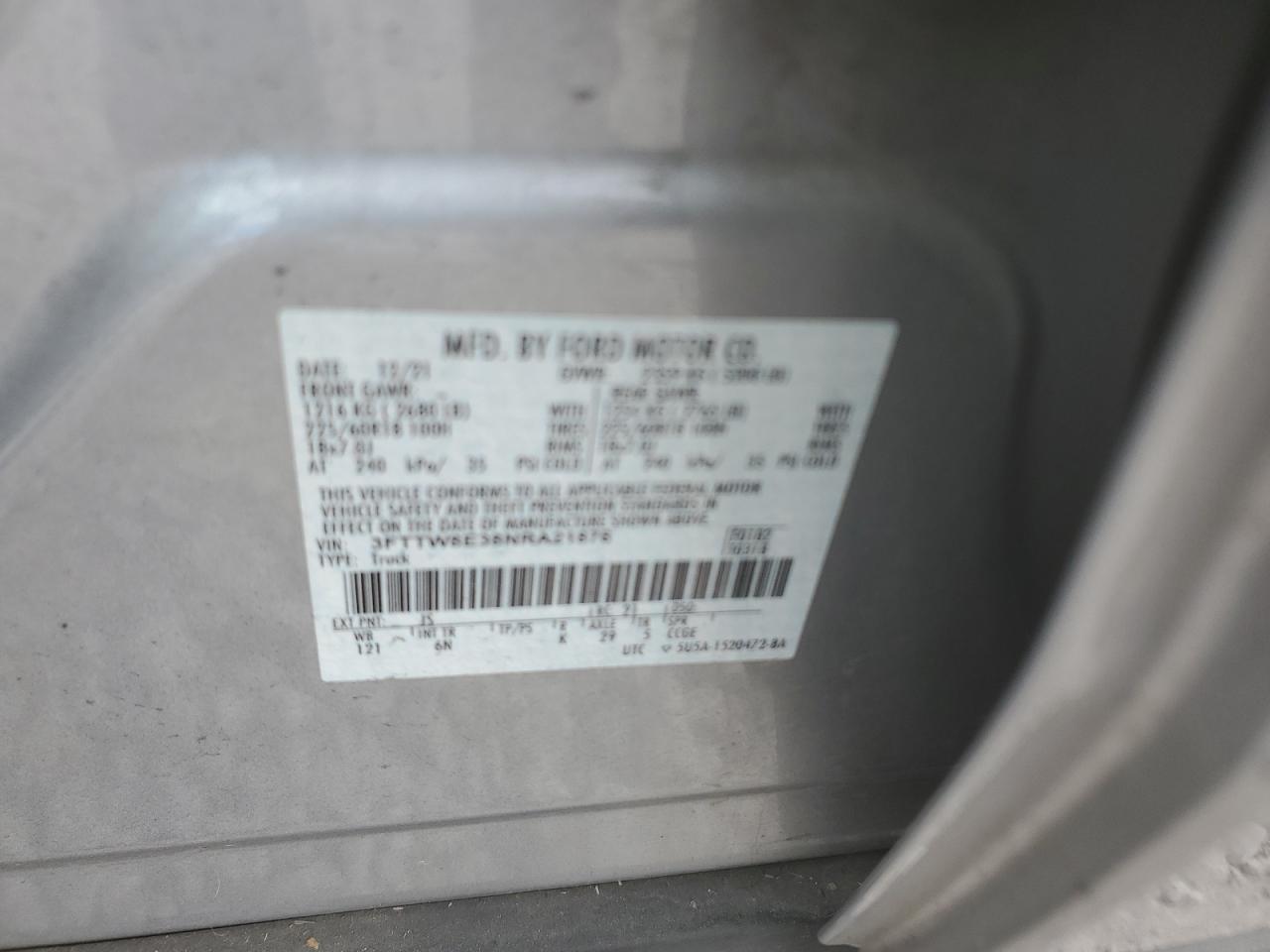 2022 FORD MAVERICK XL VIN:3FTTW8E38NRA21876