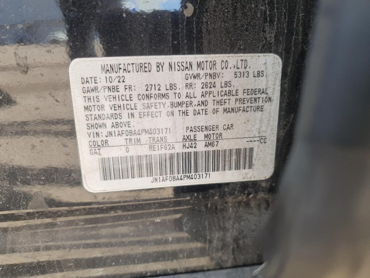 2023 NISSAN ARIYA ENGAGE VIN:JN1AF0BA4PM403171
