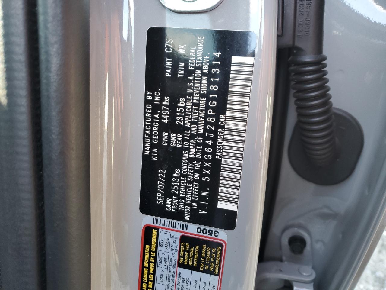2023 KIA K5 GT LINE VIN:5XXG64J28PG181314