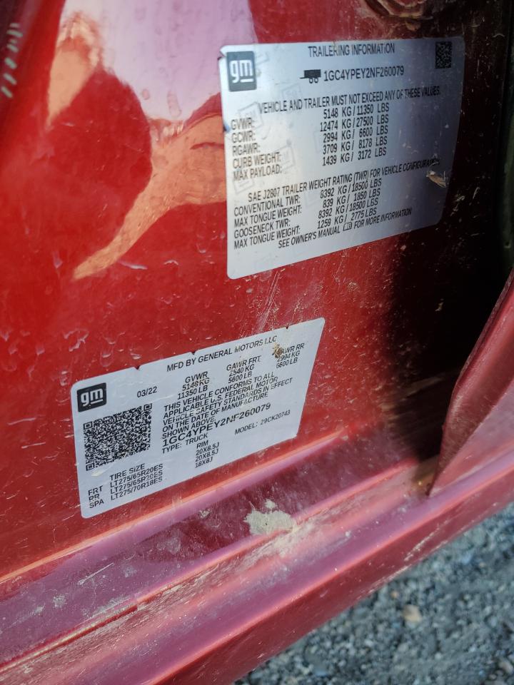 2022 CHEVROLET SILVERADO K2500 HEAVY DUTY LTZ VIN:1GC4YPEY2NF260079