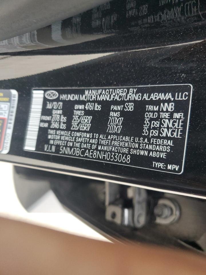 2022 HYUNDAI TUCSON SEL VIN:5NMJBCAE8NH033068