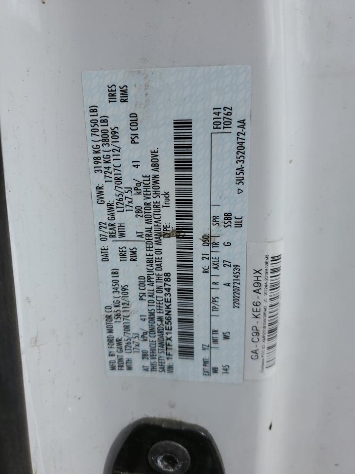 2022 FORD F150 SUPER CAB VIN:1FTFX1E56NKE34788