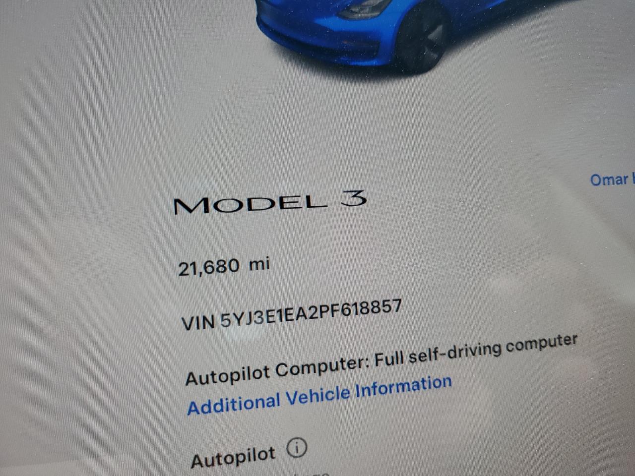 2023 TESLA MODEL 3  VIN:5YJ3E1EA2PF618857