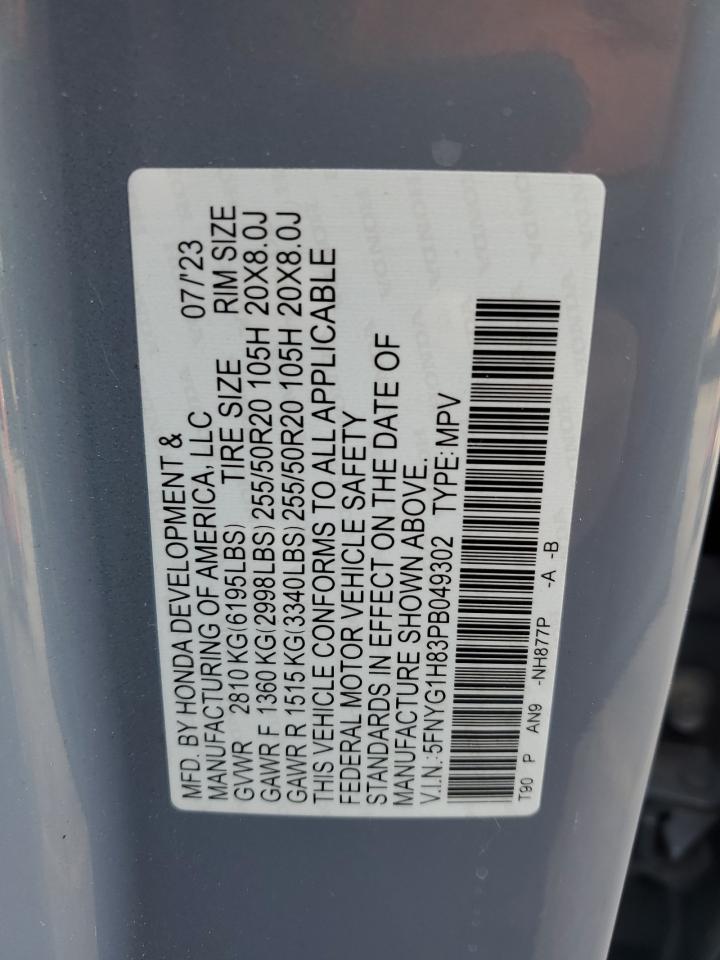 2023 HONDA PILOT ELITE VIN:5FNYG1H83PB049302