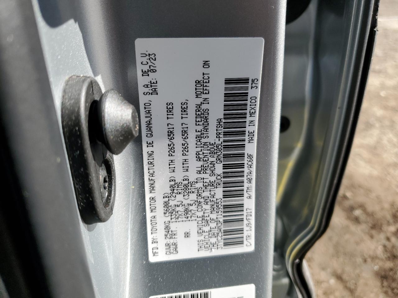 2023 TOYOTA TACOMA DOUBLE CAB VIN:3TYCZ5AN3PT159553