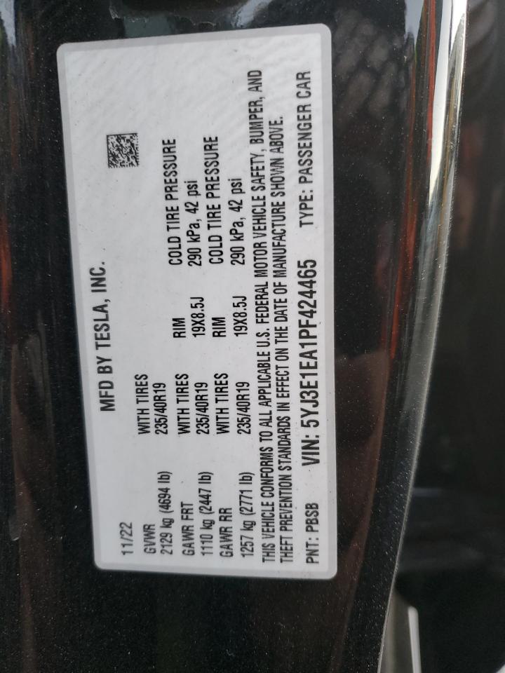 2023 TESLA MODEL 3  VIN:5YJ3E1EA1PF424465