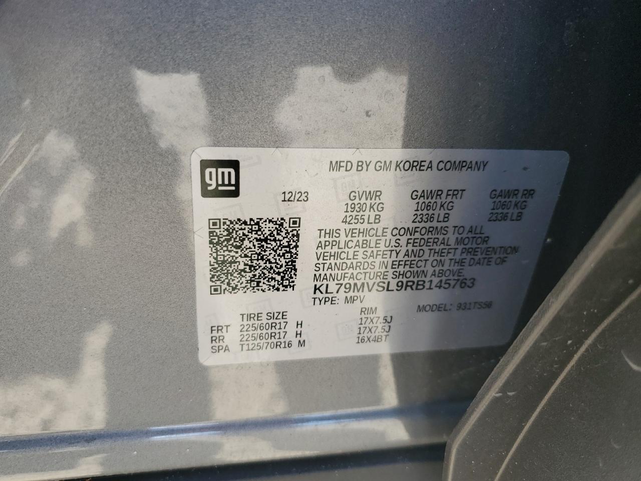 2024 CHEVROLET TRAILBLAZER ACTIV VIN:KL79MVSL9RB145763