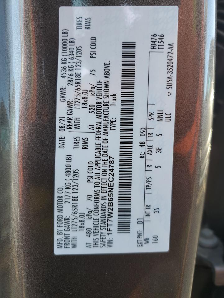2022 FORD F250 SUPER DUTY VIN:1FT7W2B65NEC24787