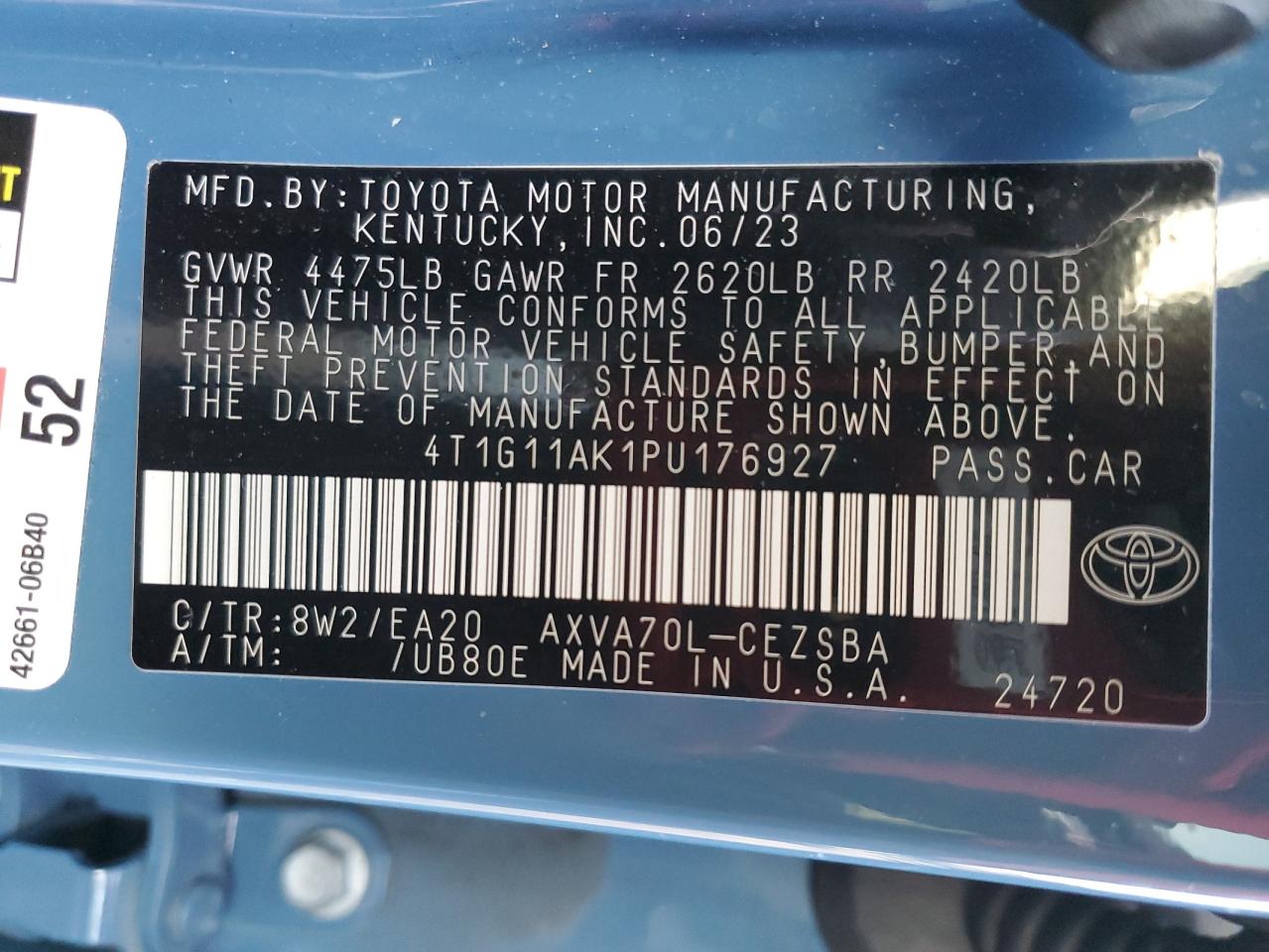 2023 TOYOTA CAMRY SE NIGHT SHADE VIN:4T1G11AK1PU176927