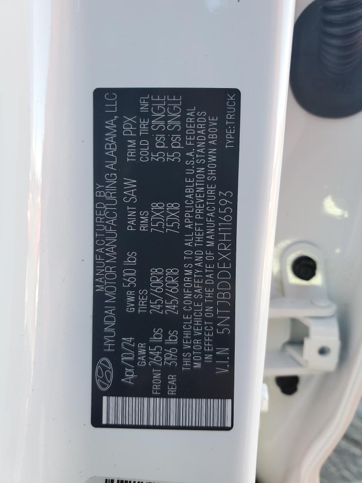 2024 HYUNDAI SANTA CRUZ SEL VIN:5NTJBDDEXRH116593