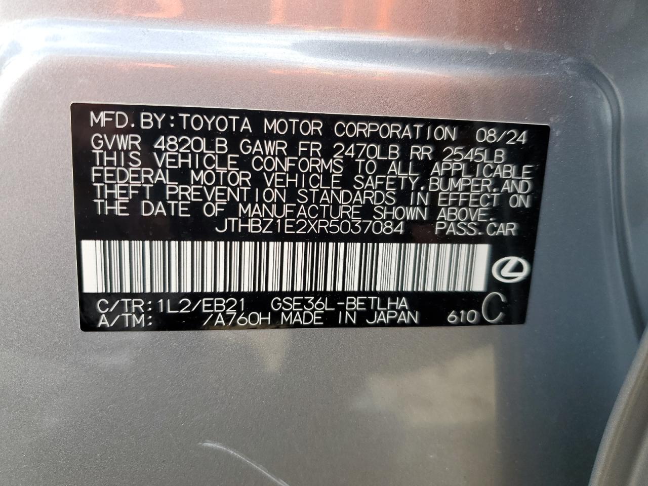 2024 LEXUS IS 350 F SPORT DESIGN VIN:JTHBZ1E2XR5037084