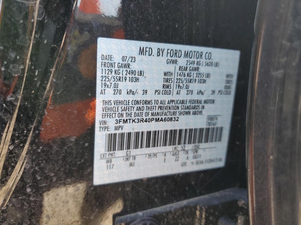 2023 FORD MUSTANG MACH-E PREMIUM VIN:3FMTK3R40PMA60832