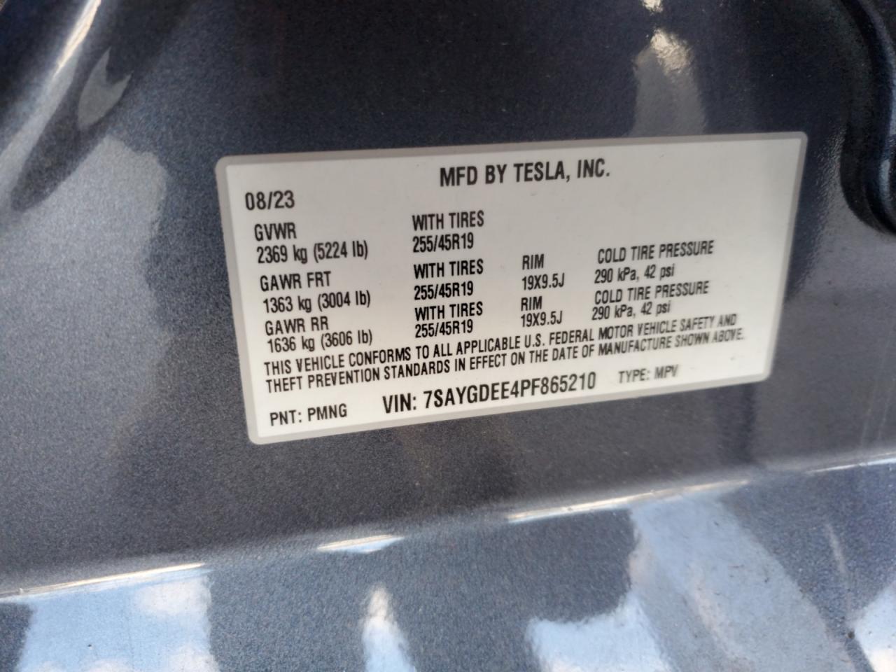 2023 TESLA MODEL Y  VIN:7SAYGDEE4PF865210