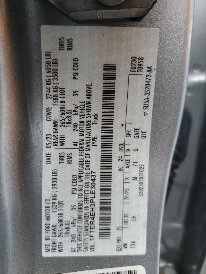 2023 FORD RANGER XL VIN:1FTER4EH3PLE30437