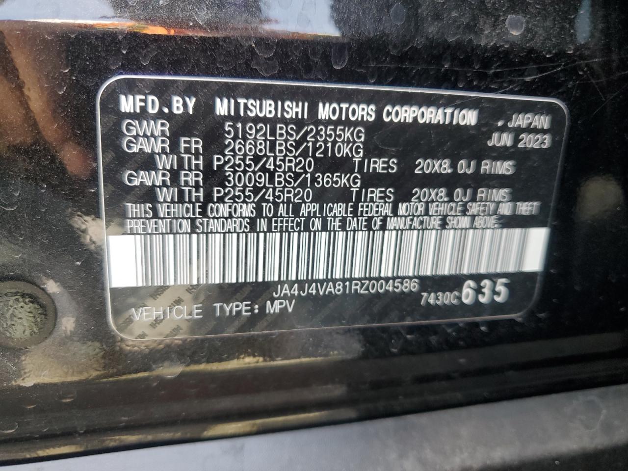 2024 MITSUBISHI OUTLANDER SE VIN:JA4J4VA81RZ004586