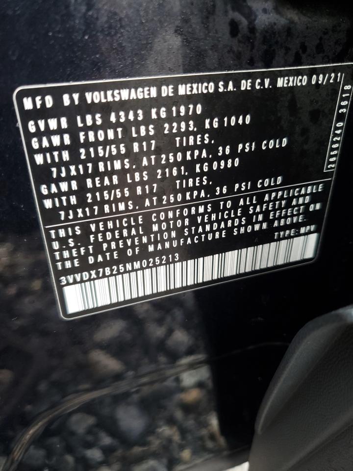 2022 VOLKSWAGEN TAOS S VIN:3VVDX7B25NM025213