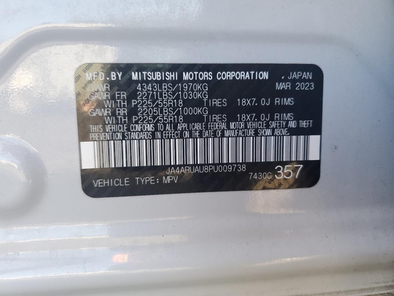 2023 MITSUBISHI OUTLANDER SPORT S/SE VIN:JA4ARUAU8PU009738