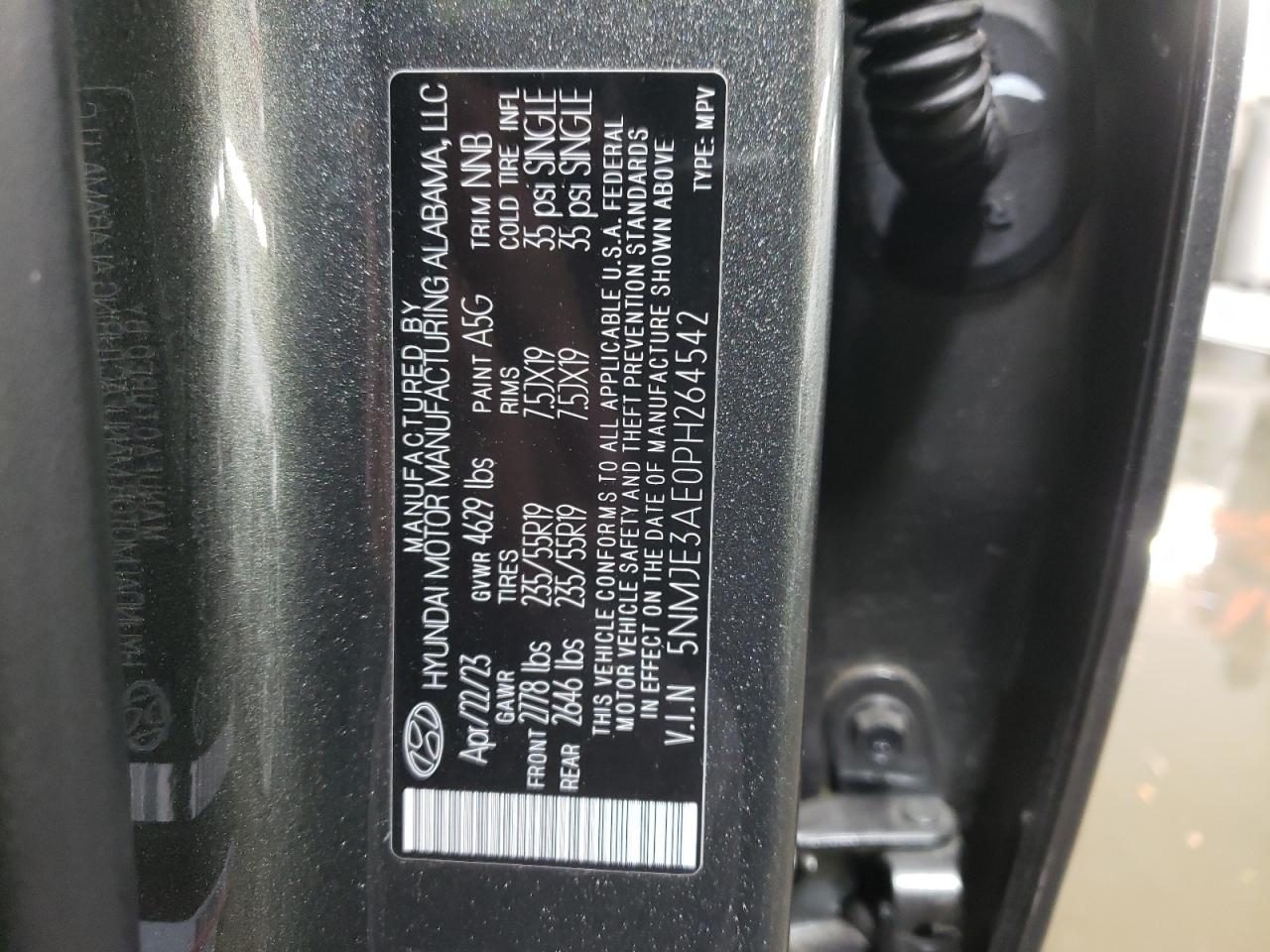 2023 HYUNDAI TUCSON LIMITED VIN:5NMJE3AE0PH264542