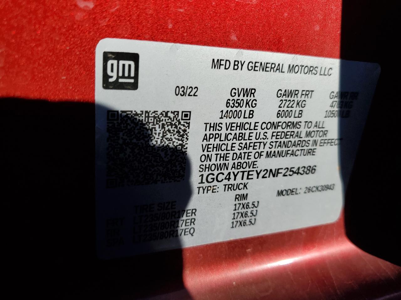 2022 CHEVROLET SILVERADO K3500 LT VIN:1GC4YTEY2NF254386