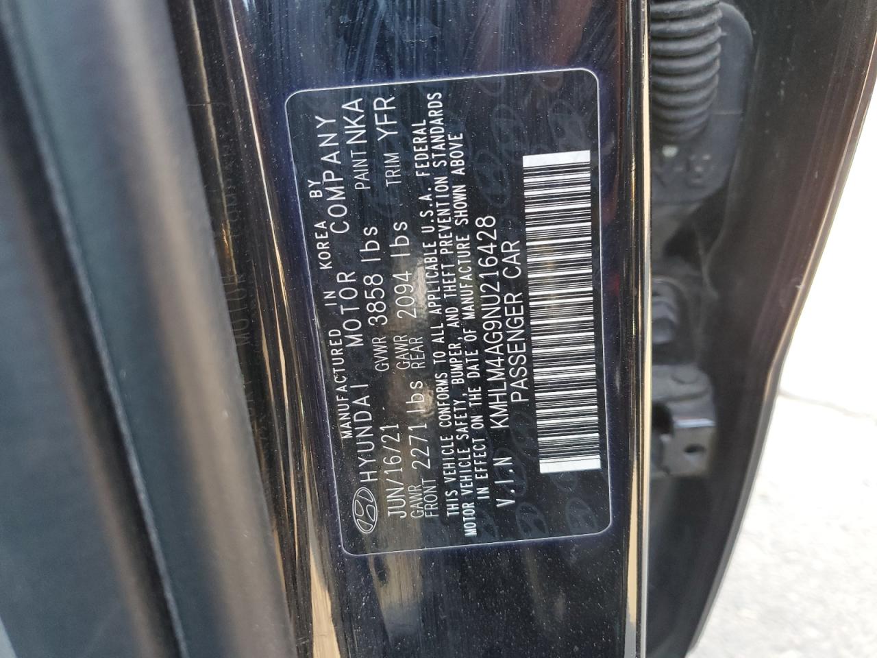 2022 HYUNDAI ELANTRA SEL VIN:KMHLM4AG9NU216428