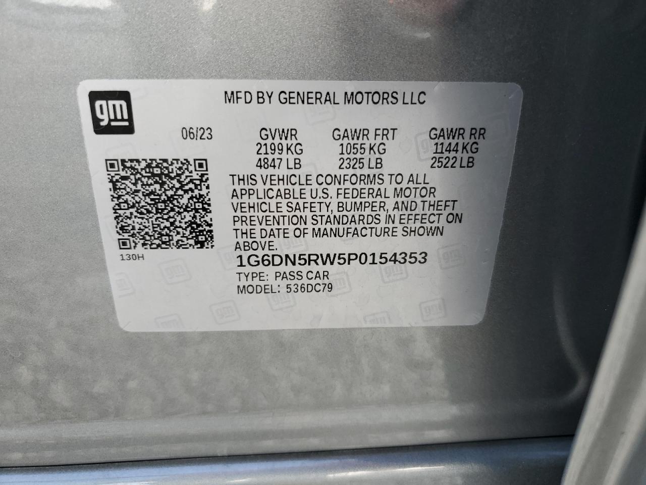 2023 CADILLAC CT5 PREMIUM LUXURY VIN:1G6DN5RW5P0154353