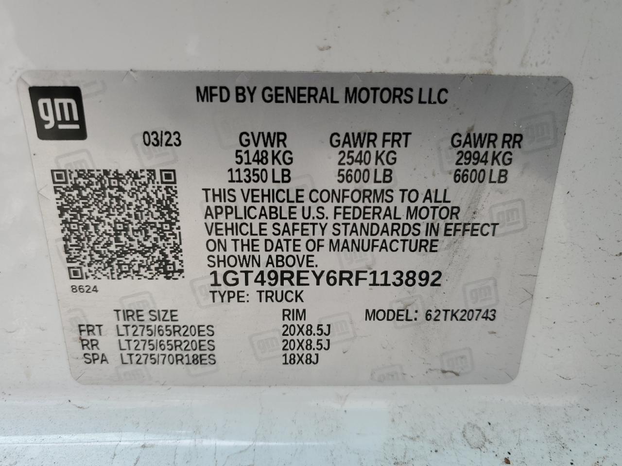 2024 GMC SIERRA K2500 DENALI VIN:1GT49REY6RF113892