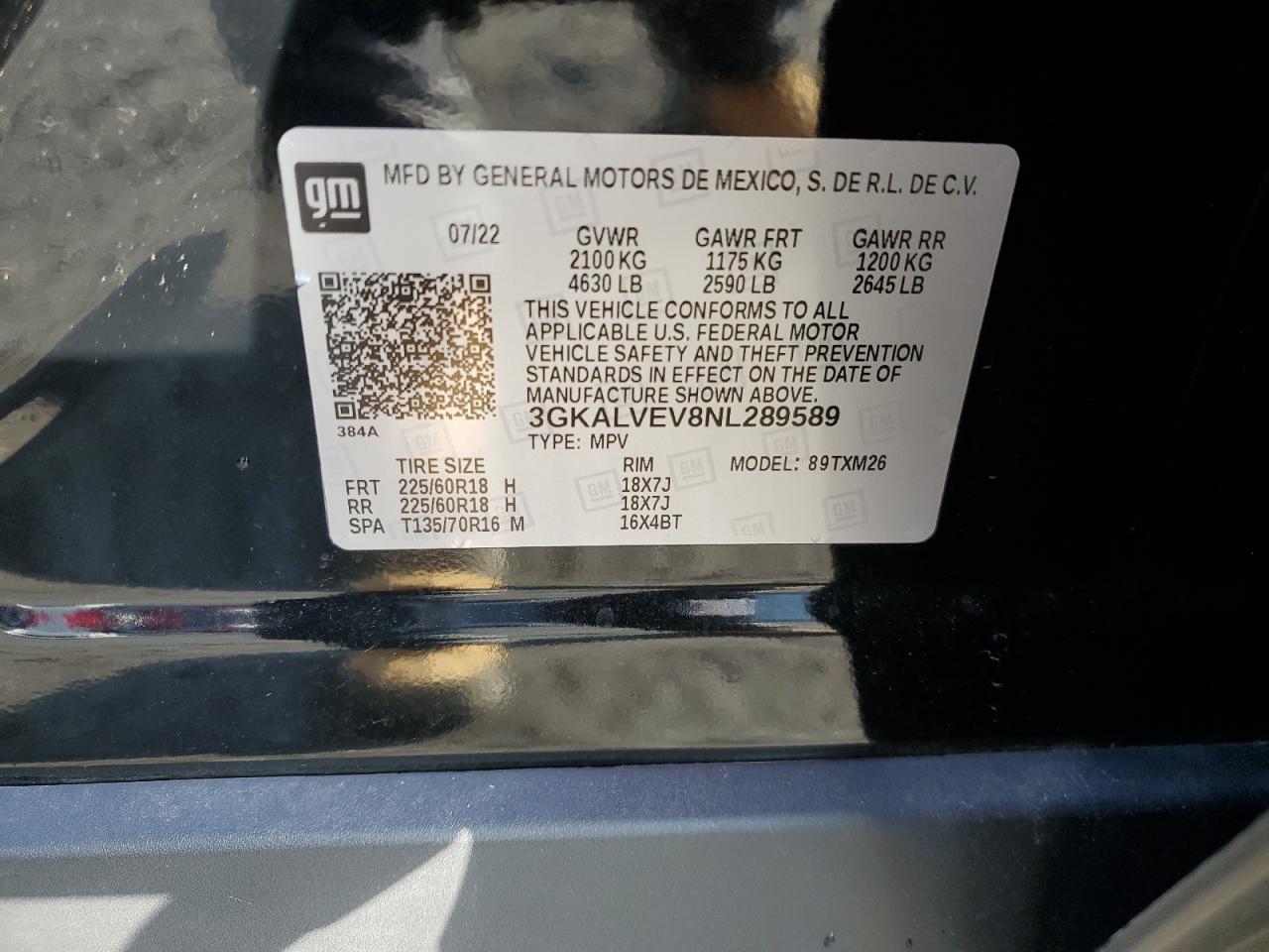 2022 GMC TERRAIN SLT VIN:3GKALVEV8NL289589