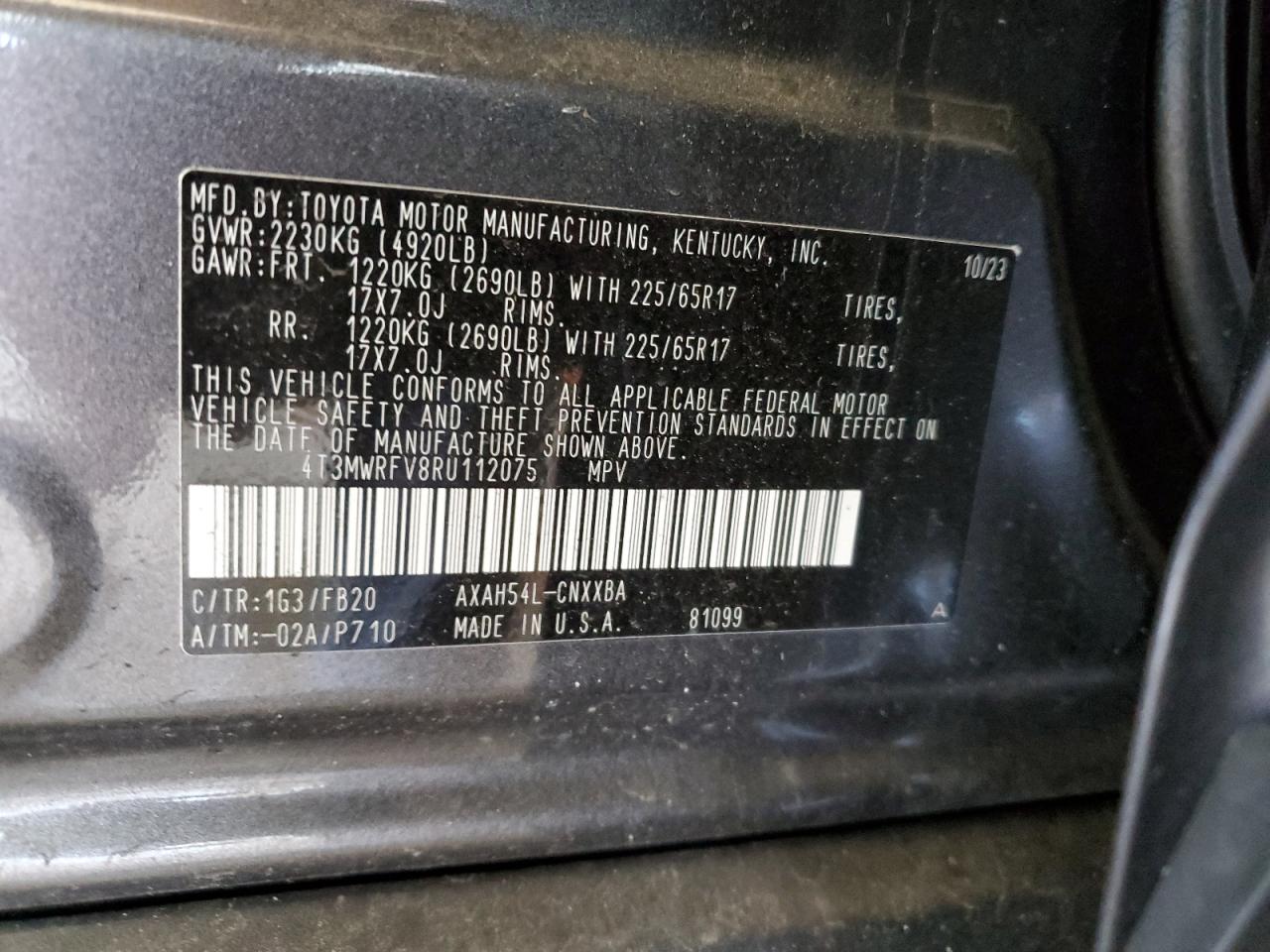 2024 TOYOTA RAV4 LE VIN:4T3MWRFV8RU112075