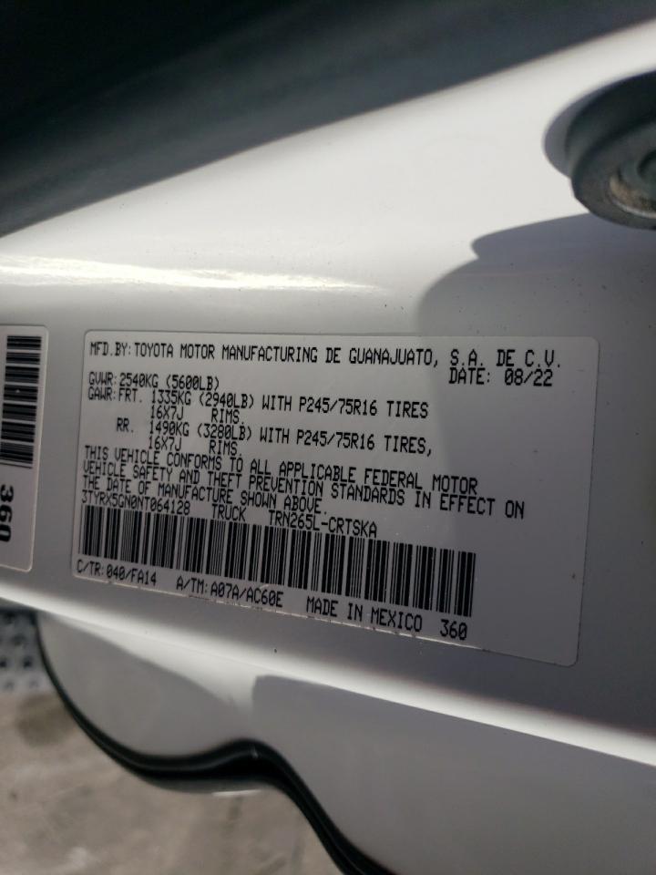 2022 TOYOTA TACOMA ACCESS CAB VIN:3TYRX5GN0NT064128