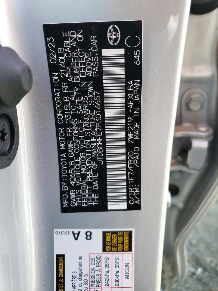 2023 TOYOTA COROLLA LE VIN:JTDBCMFE7P3014657