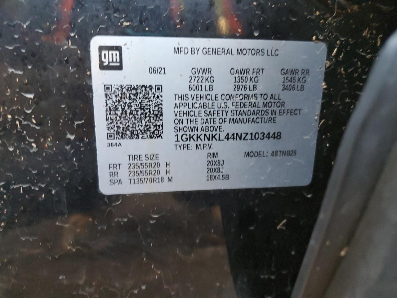 2022 GMC ACADIA SLE VIN:1GKKNKL44NZ103448