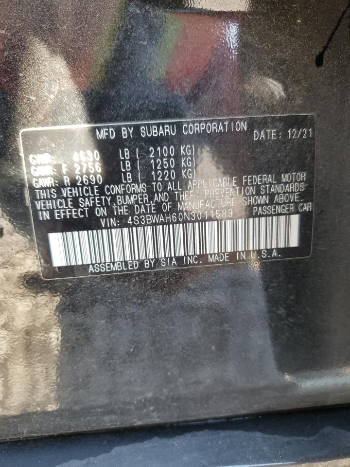 2022 SUBARU LEGACY SPORT VIN:4S3BWAH60N3011589