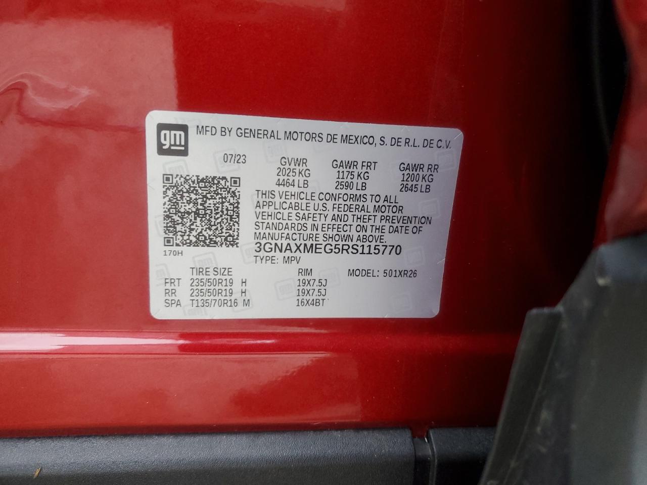 2024 CHEVROLET EQUINOX RS VIN:3GNAXMEG5RS115770