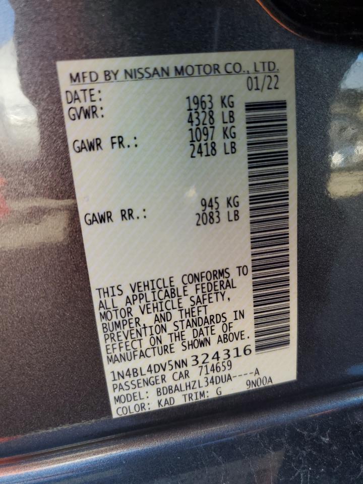 2022 NISSAN ALTIMA SV VIN:1N4BL4DV5NN324316
