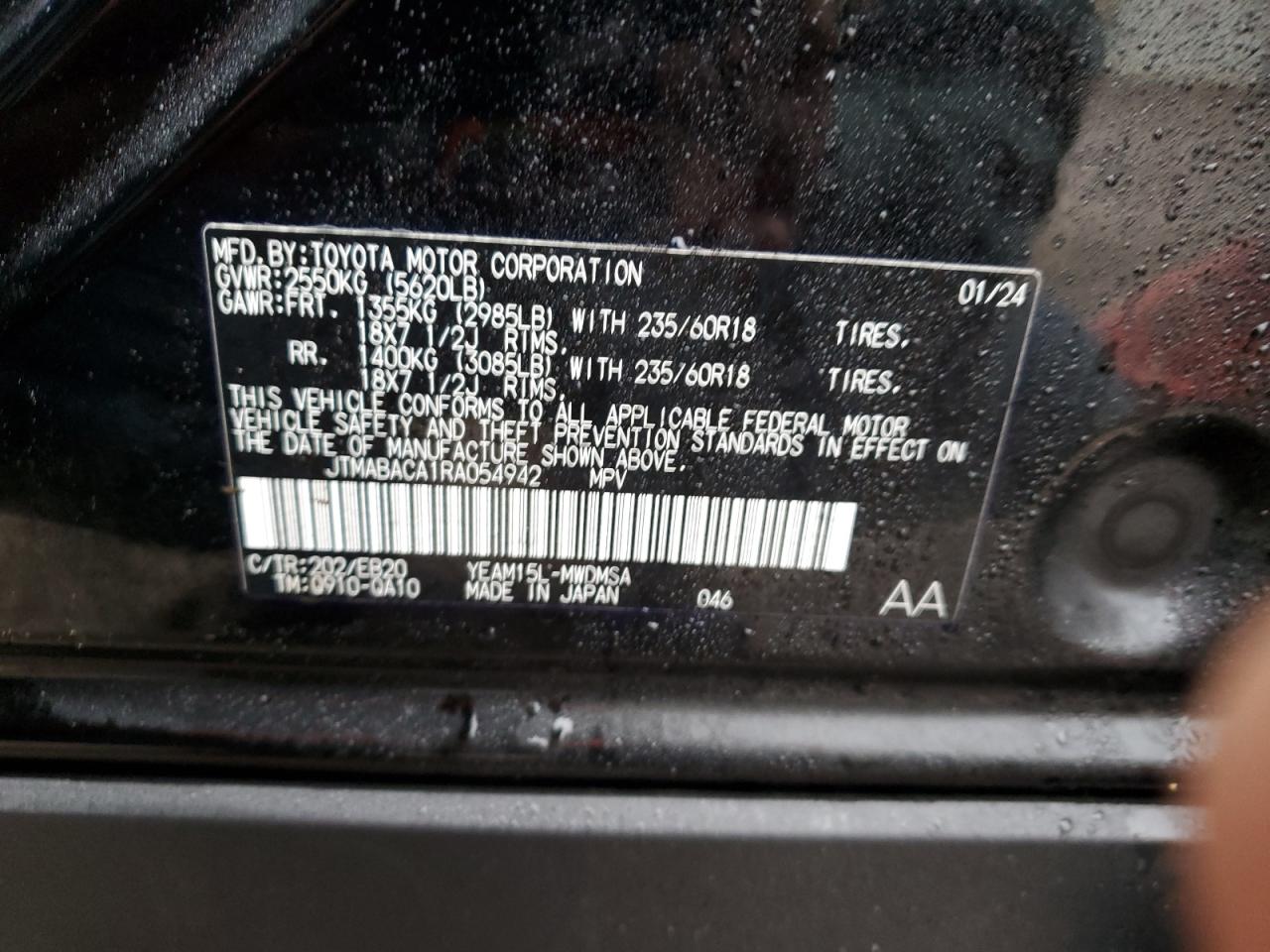 2024 TOYOTA BZ4X XLE VIN:JTMABACA1RA054942