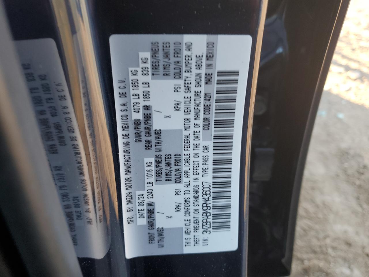 2024 MAZDA 3 SELECT SPORT VIN:3MZBPABM9RM436007